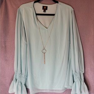 JM Collection Light Green Blouse with Pleated Sleeves. NWT